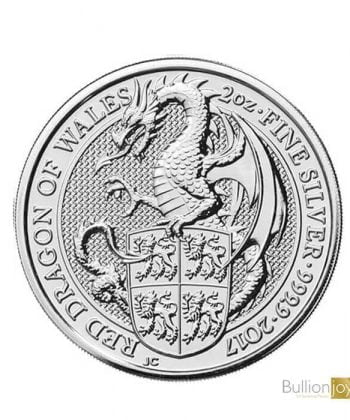 2017 2 oz Queen’s Beasts Red Dragon of Wales Silver Coin
