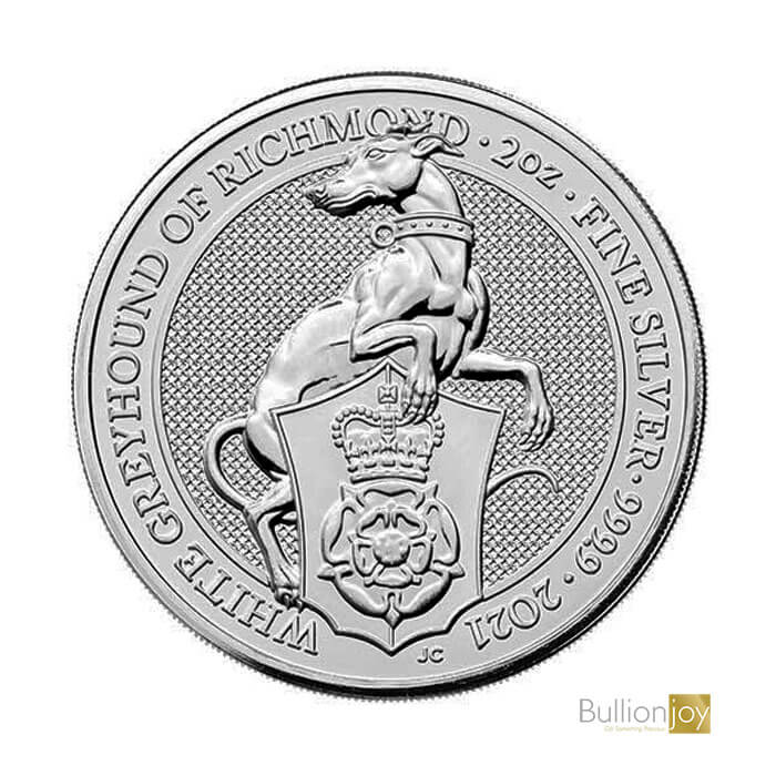 2021 2oz Queen's Beast White Greyhound Silver Coin